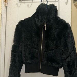 Black faux fur short jacket